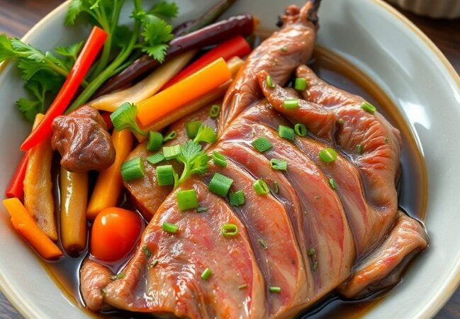Duck with buddhist vegetables
