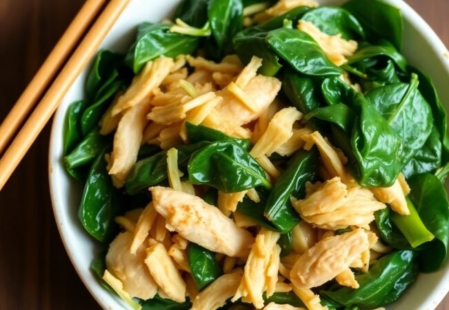 Shredded chicken and spinach
